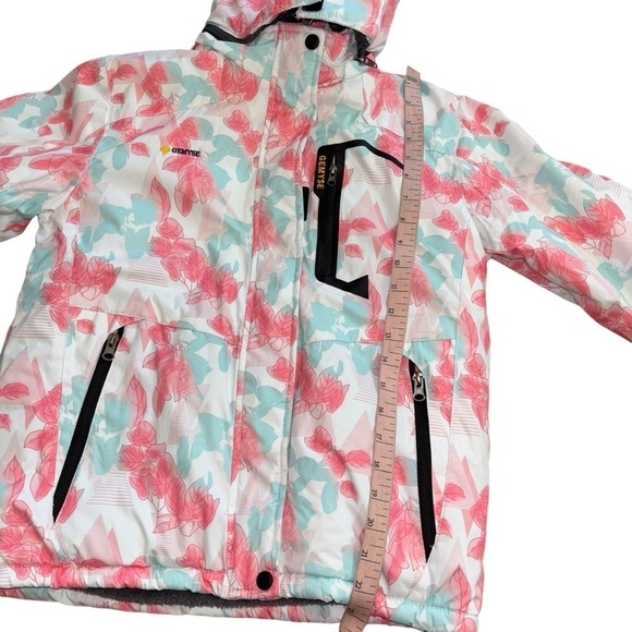 GEMYSE Hooded Snowboarding  Hooded Jacket  Girl’s L Watercolor Flowers Pink Blue - Picture 12 of 14